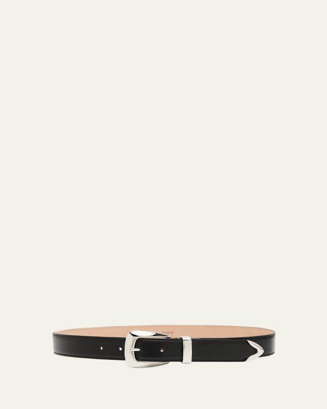 Benny Silvertone Buckle Leather Belt